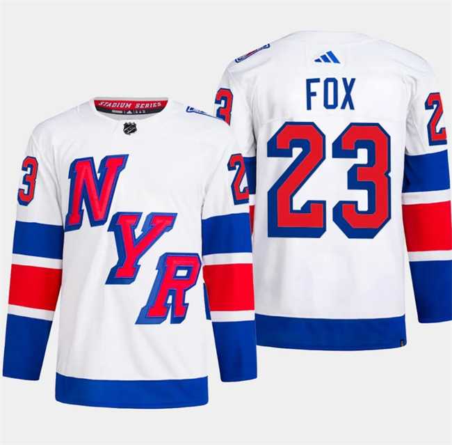 Mens New York Rangers #23 Adam Fox White 2024 Stadium Series Stitched Jersey Dzhi